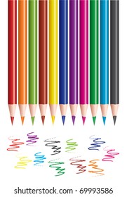 vector set of colored pencils and scribbles