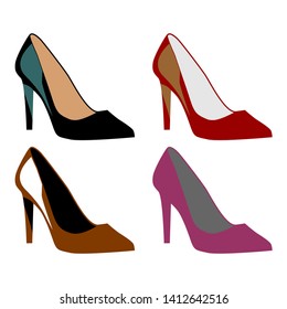 vector set of colored realistic women shoes