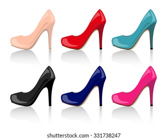 vector set of colored realistic women shoes
