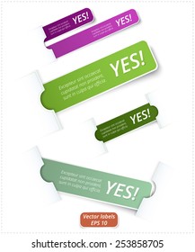 Vector set of colored rectangle labels with rounded corners, confirmation of right choose, isolated business motivation messages on a white background