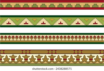 Vector set of colored seamless classic byzantine ornament. Endless border, Ancient Greece, Eastern Roman Empire frame. Decoration of the Russian Orthodox Church.
