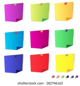 vector set of colored sheets for notes with curved ends