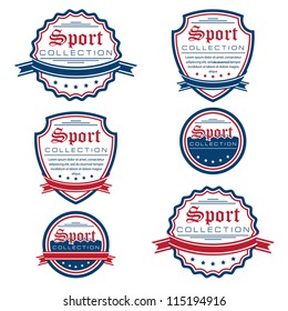 Vector set of colored sport emblems. Logo badges and labels.  Grouped for easy editing. On white background.