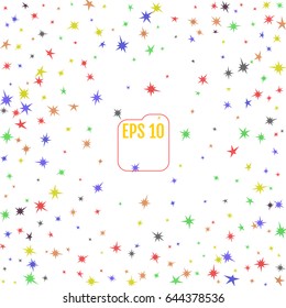 Vector Set colored Stars Isolated on White Background. Confetti Texture. Starry Pattern