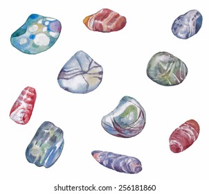 Vector set of colored stones, watercolor painted 