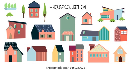 Vector set of colored stylized houses. Vector illustration. Flat design
All elements are isolated.