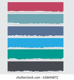 Vector set of colored torn paper banners with space for text. Design paper elements with ripped edges for website and print