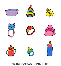 vector set of colored toys for kids in cartoon style on a white background.