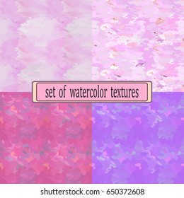 Vector set of colored watercolor textures. Bright and pastel colors.