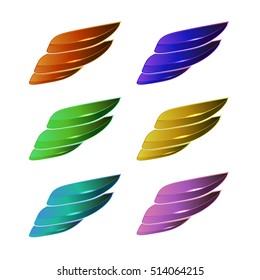 Vector Set of Colored Wings Icons Isolated on White Background