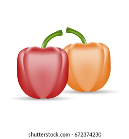 Vector Set Of Colored Yellow And Red Sweet Bulgarian Bell Peppers, Paprika Isolated On A White Background.