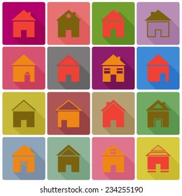 vector set of colorful abstract, artistic home (house) icons on white background. illustration