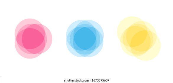 Conjunto vectorial de coloridos banners abstractos. Diseño moderno. Elementos redondos coloreados en estilo superpuesto, aislados en fondo blanco