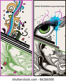 vector set of colorful abstract cards with a fantasy eye and plants