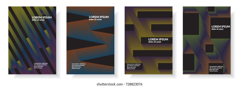 Vector set of colorful abstract cover design. Minimal geometric style with gradients and halftones.