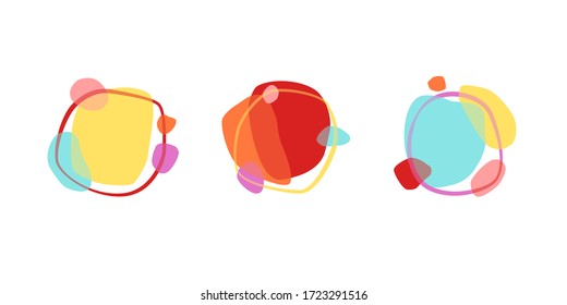 Vector set of colorful abstract elements colored in overlap style, isolated on white background. Trendy design for flyers, presentations, posters, sites