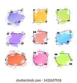 Vector Set of Colorful Abstract Quote Frames, Black Templates Isolated on White Background, Liquid Shapes, Modern Design Elements Collection.