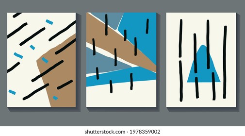 Vector Set Of Colorful Abstract Retro And Cubism Art Style. Painting With Primary Color In Mondrian Style With Straight And Regular Line. For Print And Wall Art.