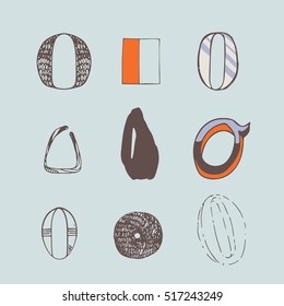 Vector set of colorful alphabet letters O, isolated on light blue background. Collection, good for creative lettering, logo, branding design. Letters hand drawn with brush and ink, in different styles