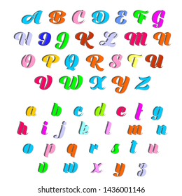 Vector set of colorful alphabet script typeface letters. Colorful calligraphic letters. calligraphic alphabets. alphabet fonts. script letters. script fonts. hand drawn script. colorful letters. 