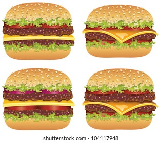 vector set of colorful american hamburgers and cheeseburgers