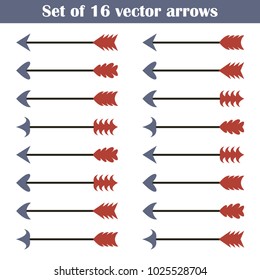 Vector set of colorful arrows for bow. Hipster geometric elements.  