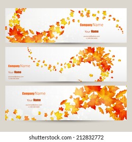 Vector Set Of Colorful Autumn Leaves Banners Illustration 