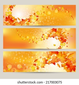 Vector set of colorful autumn leaves banners illustration 