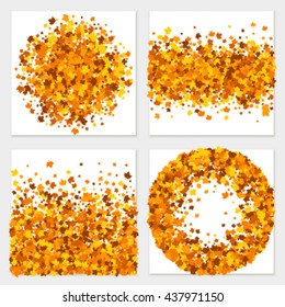 Vector set of colorful autumn maple leaves greeting cards. Fall creative banners.