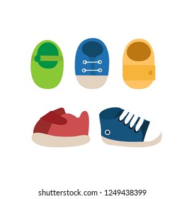 Vector set of colorful baby shoes icons. 