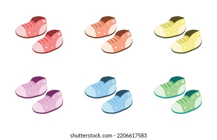 Vector set of colorful baby shoes clipart. Simple cute green baby shoes or sneakers flat vector illustration. Booties, baby shoes cartoon style. Kids, baby shower, newborn and nursery decoration