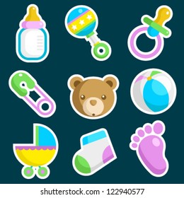 Vector set of colorful baby shower icons