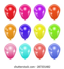 Vector Set of Colorful Balloons Isolated on White Background.
