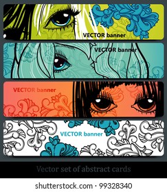 vector set of colorful banners with a floral pattern and pretty eyes