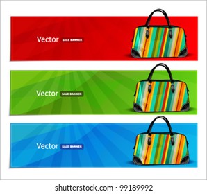 Vector set of colorful banners with woman's handbags