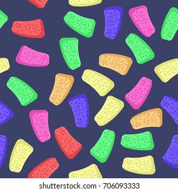 Vector Set of Colorful Bath Sponges Seamless Pattern Isolated on Blue Background.