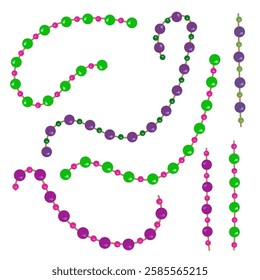 Vector set of colorful beads for Mardi Gras carnival. Colorful logo of neck jewelry for party. Icon isolated on white background