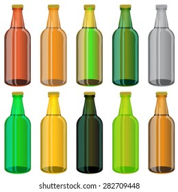 Vector Set of Colorful Beer Glass Bottles Isolated on White Background