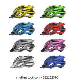 Vector Set of Colorful Bike Helmets Isolated on White Background