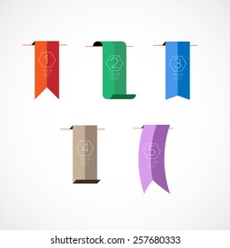 Vector Set of Colorful bookmark or Flags with text and number. Template for designn flyers and cards