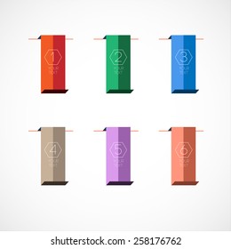 Vector Set of Colorful bookmark or Flags with text and number. Template for designn flyers and cards