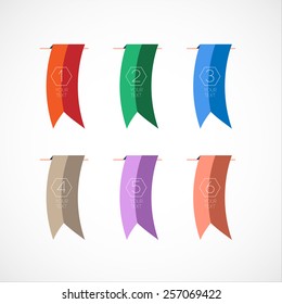 Vector set colorful bookmarks or flags with numbers and text.
