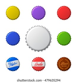 Vector set of colorful bottle caps. Isolated on white.