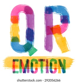 Vector set of colorful brush font. Hand-drawn brush alphabet. Letters Q R
