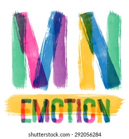 Vector set of colorful brush font. Hand-drawn brush alphabet. Letters M N