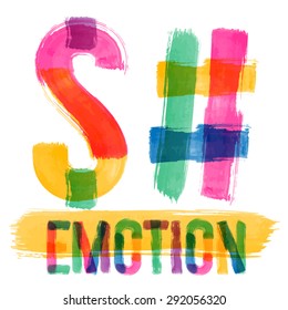 Vector set of colorful brush font. Hand-drawn brush alphabet. Symbols 2