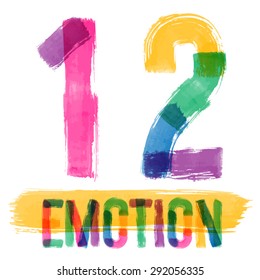 Vector set of colorful brush font. Hand-drawn brush alphabet. Numbers 1 2