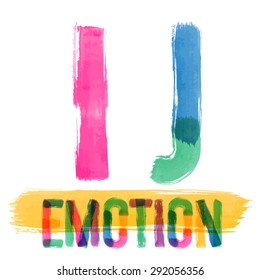 Vector set of colorful brush font. Hand-drawn brush alphabet. Letters I J