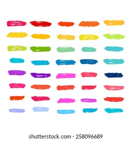 Vector set of colorful brush strokes. Colorful vector brush strokes collection. 