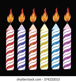 Vector Set of Colorful Burning Retro Candles